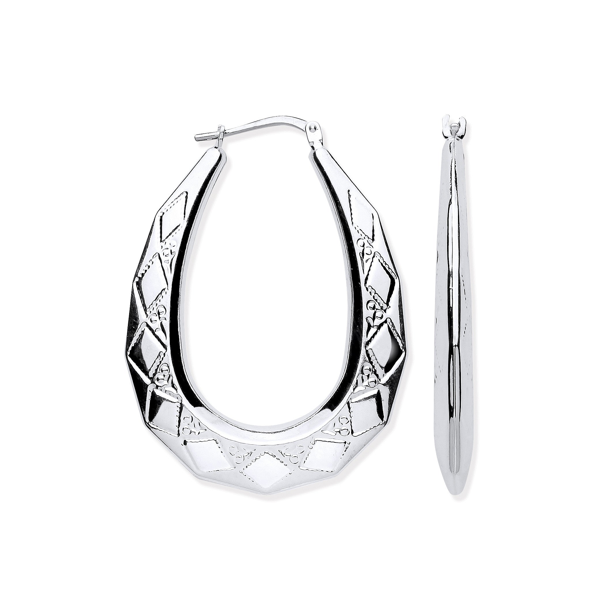 Silver Large D/C Oval Creoles - Silver