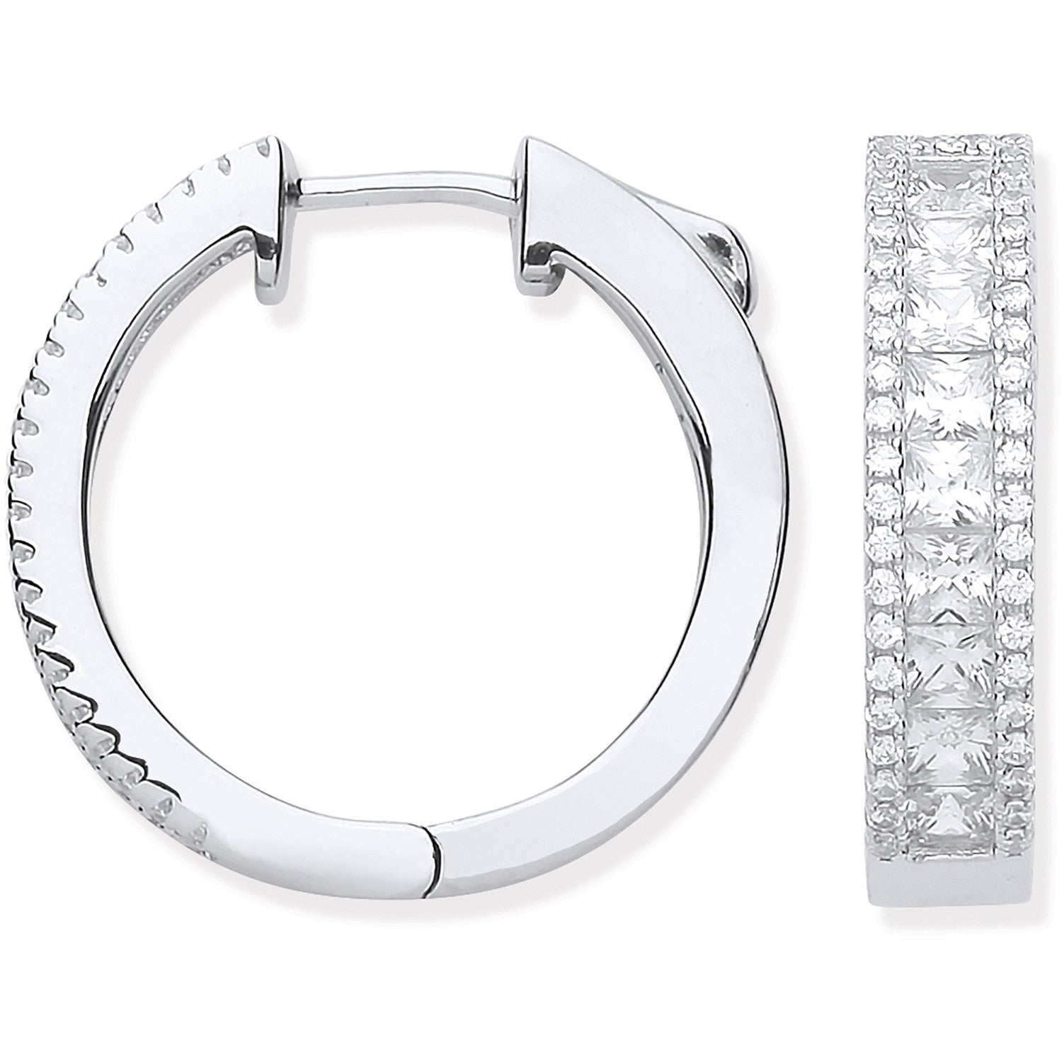 Silver Princess & Round Cubic Zirconia 20mm Huggies - Silver