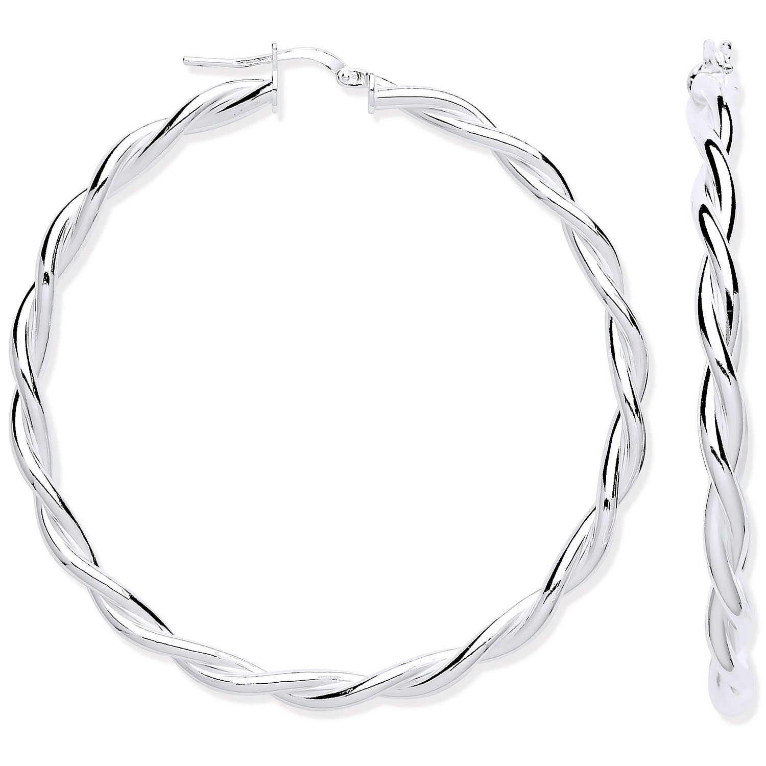 Silver Twist Hoop 50mm Earrings - Silver