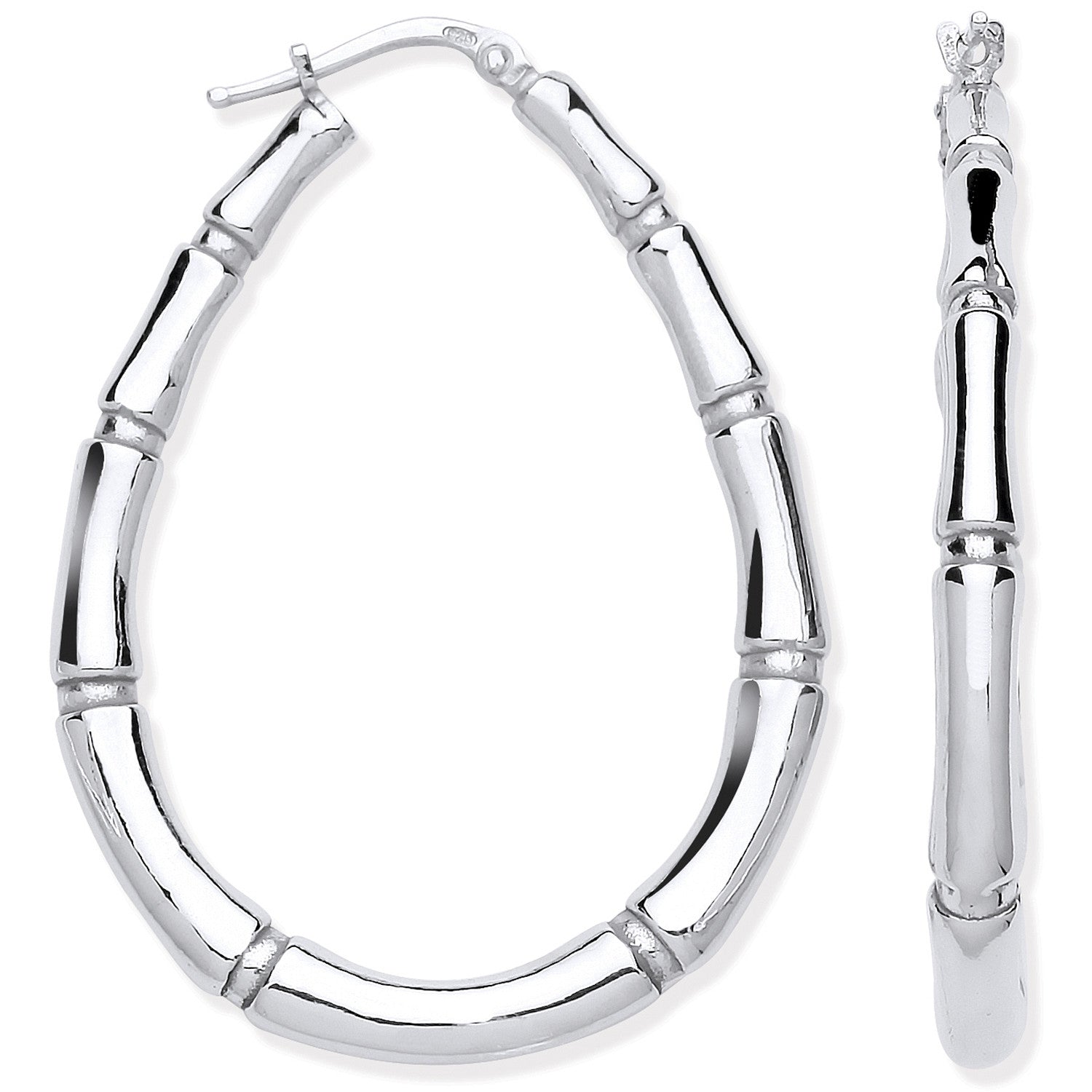 Silver Bamboo Large Creole Earrings - Silver