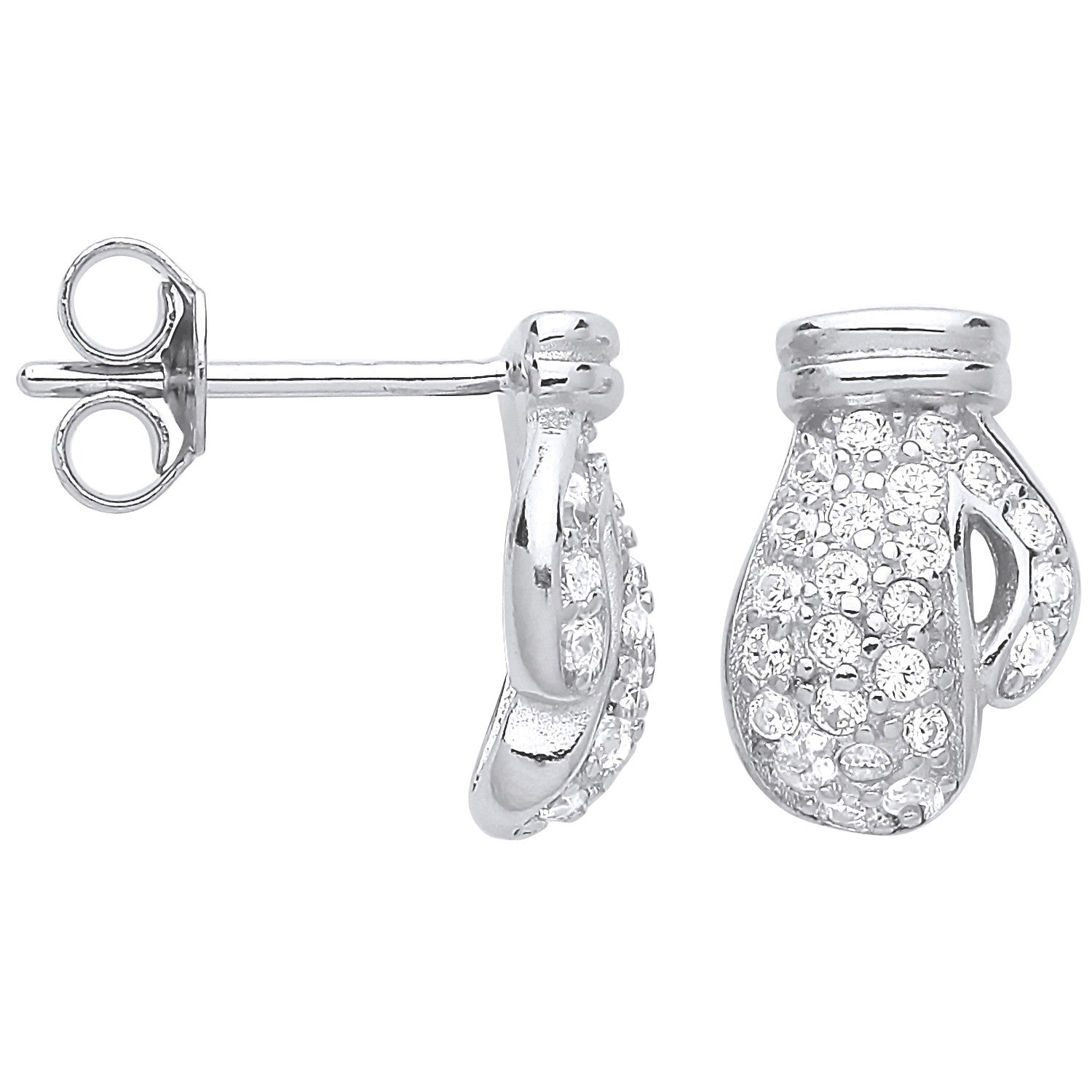 Silver Cubic Zirconia Boxing Gloves Stud Earrings - Silver