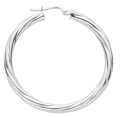Silver Twisted Hoop Earrings - Silver