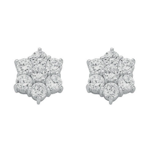 Silver Fancy Cluster Cubic Zirconia Stud Earrings - Silver