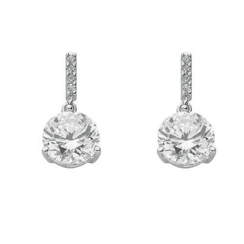 Silver Cubic Zirconia Drop Stud Earrings - Silver