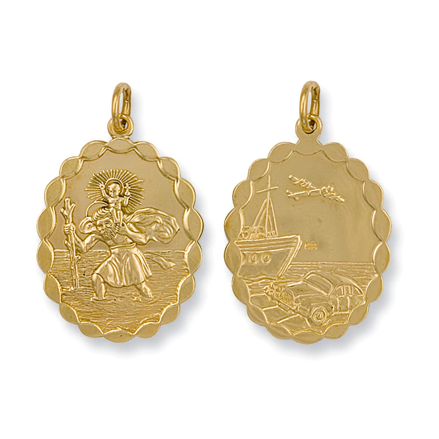 Yellow Gold Double Sided Oval Shaped St Christopher Pendant - 9ct Gold