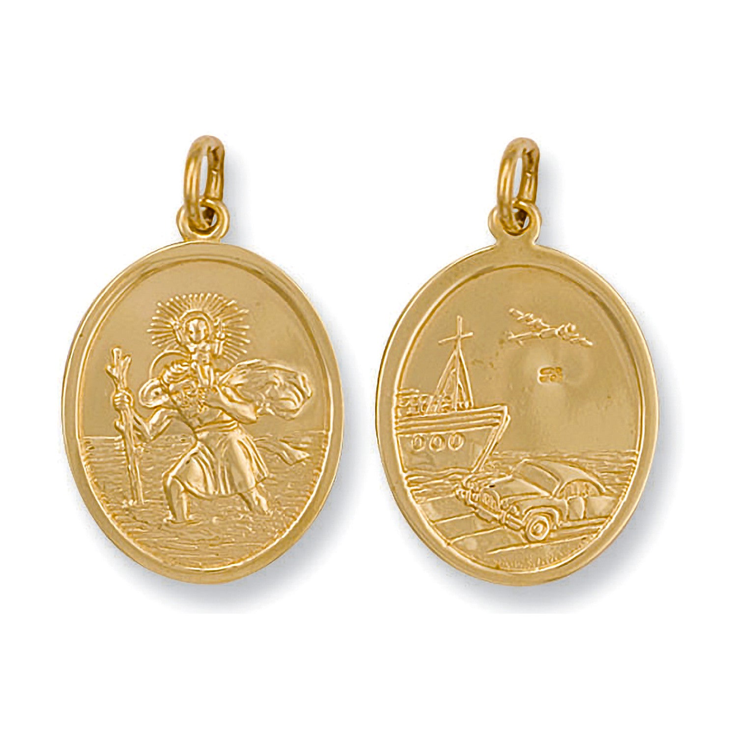Yellow Gold Double Sided Oval Shaped St Christopher Pendant - 9ct Gold