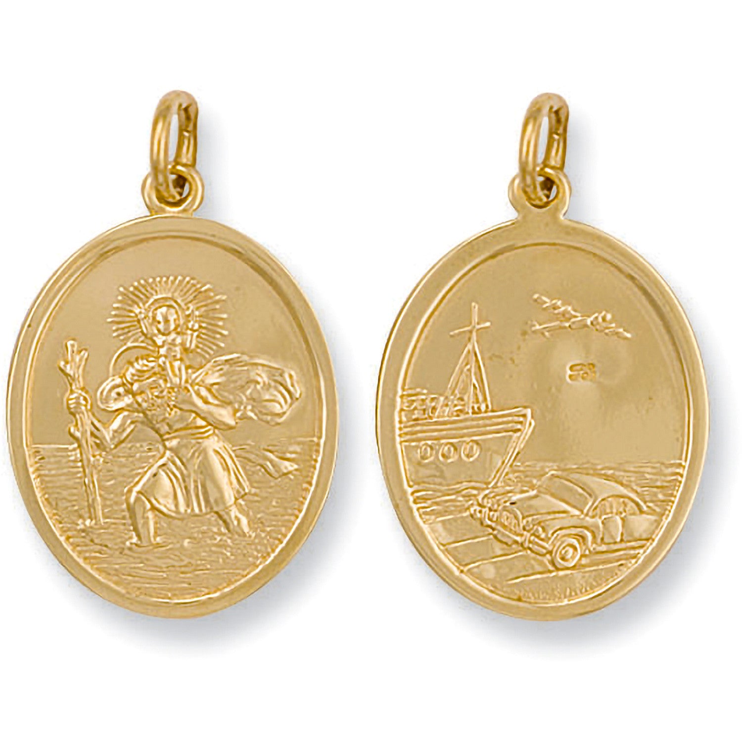 Yellow Gold Double Sided Oval Shaped St Christopher Pendant - 9ct Gold
