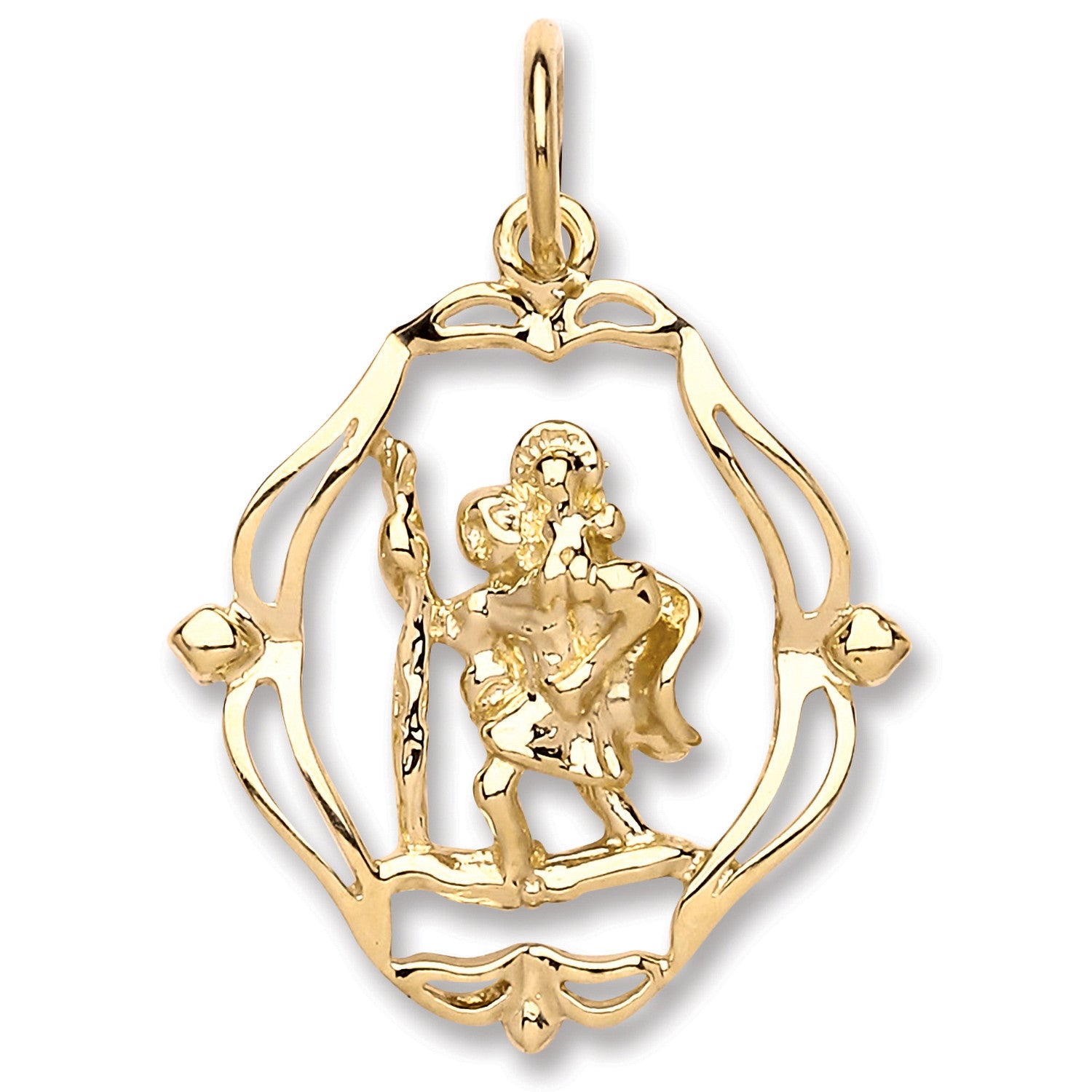 Yellow Gold Oval Fancy Cut Out St Christopher Pendant - 9ct Gold