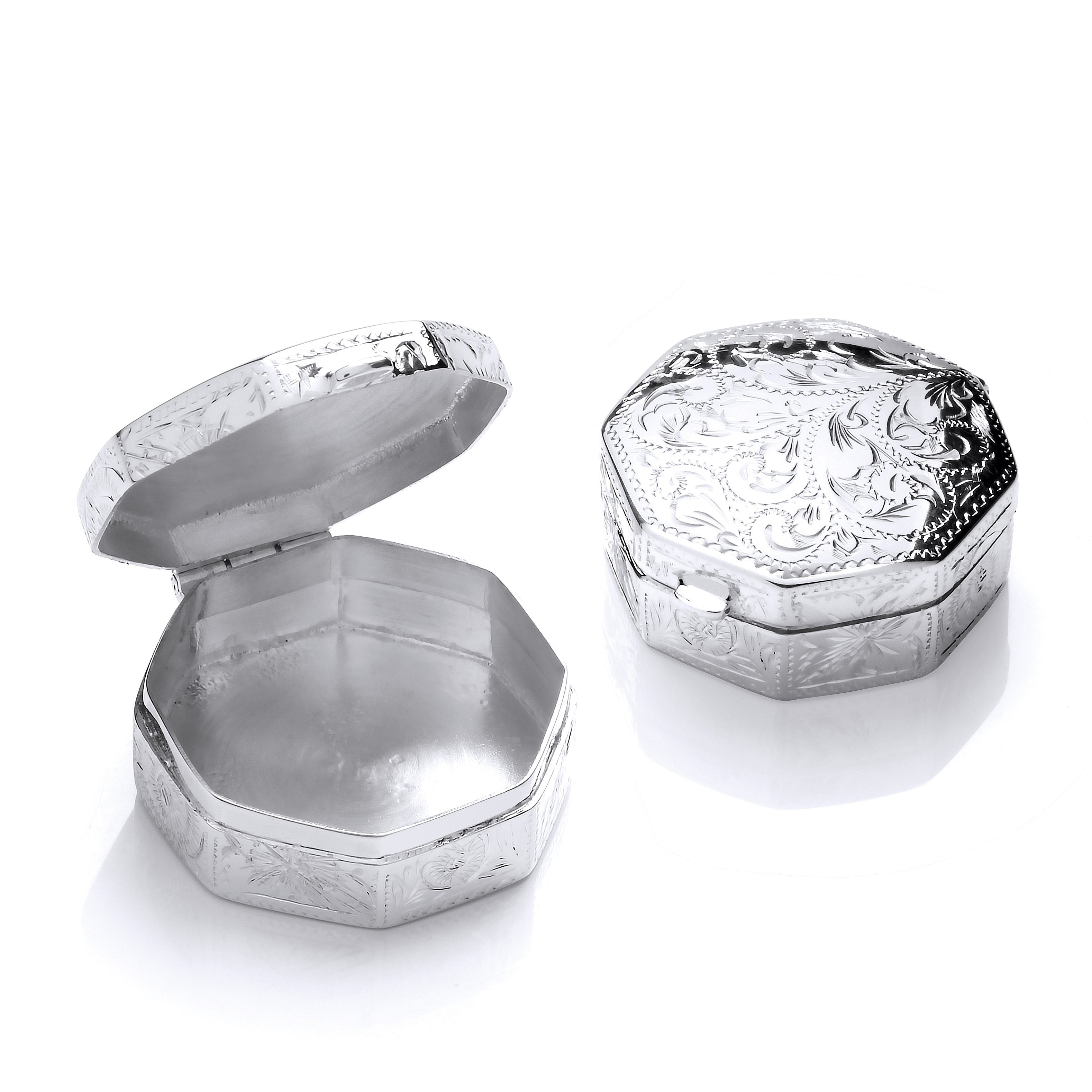 Silver Trinket (Pill) Octagon Design Box - Silver