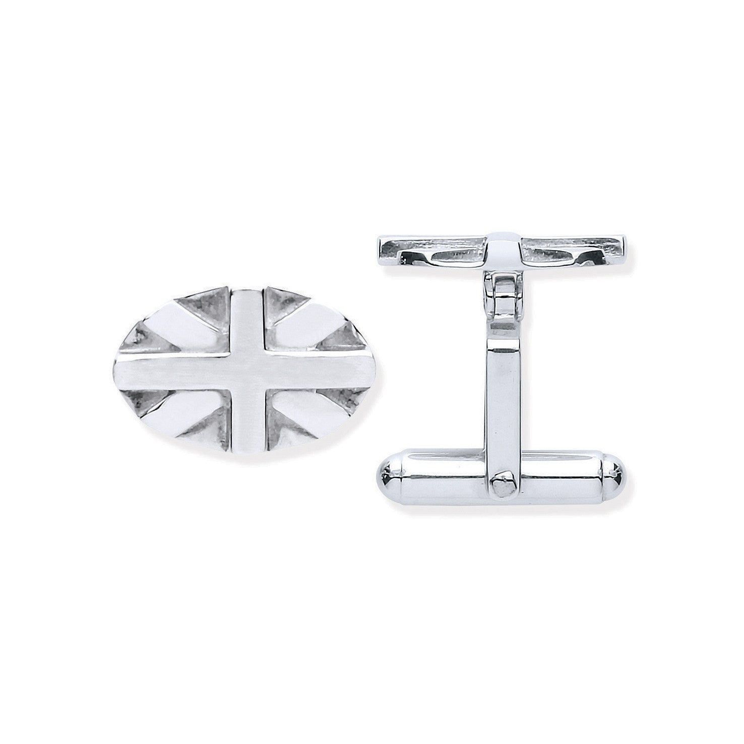 Silver Union Jack Oval Cufflinks - Silver