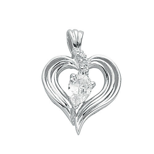 Silver Fancy Cubic Zirconia Heart Pendant - Silver
