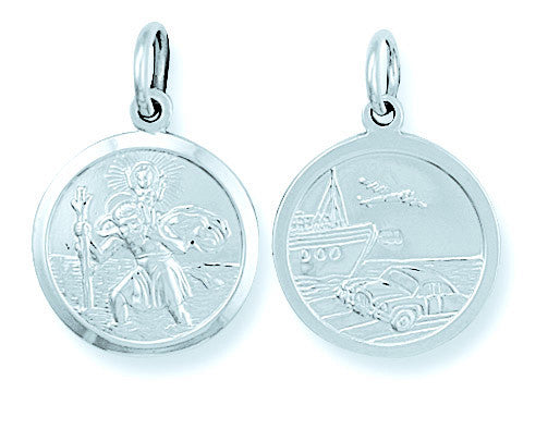 Silver Double Sided St Christopher Pendant - Silver