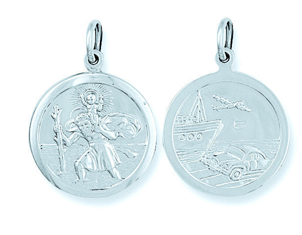 Silver Double Sided St Christopher Pendant - Silver