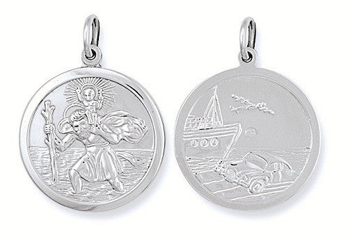 Silver Double Sided St Christopher Pendant - Silver