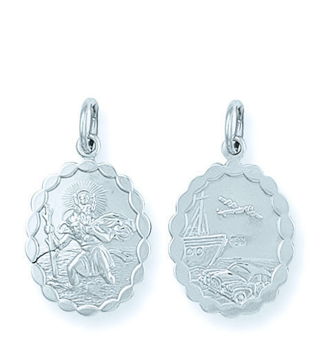 Silver Double Sided Oval St Christopher Pendant - Silver
