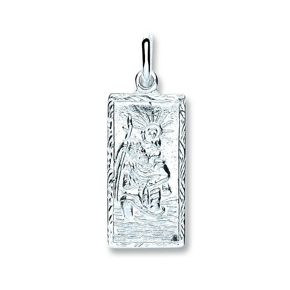 Silver Rectangle St Christopher, Plain Back Pendant - Silver