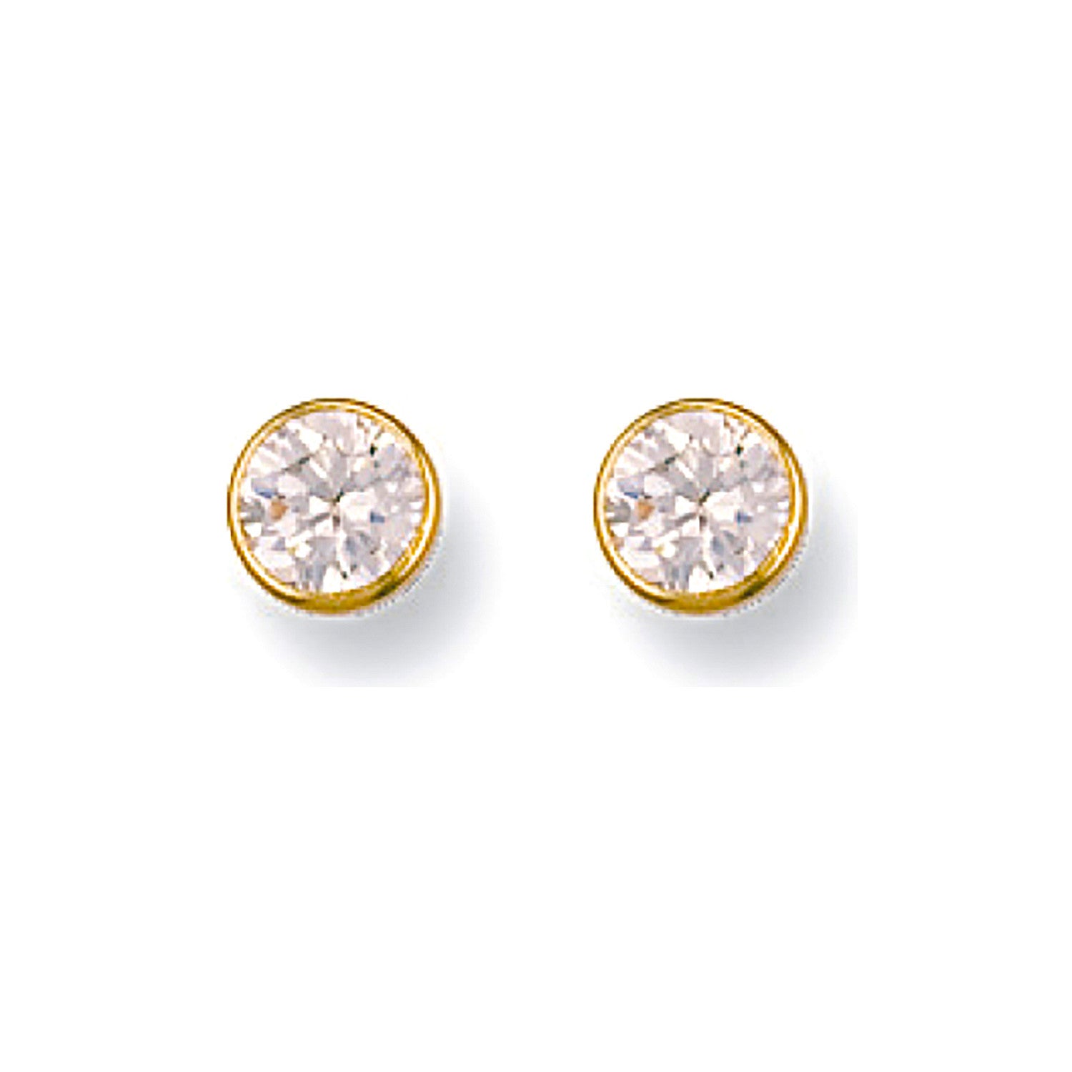 9ct Yellow Gold 5mm Rubover Set Cubic Zirconia Studs - 9ct Gold
