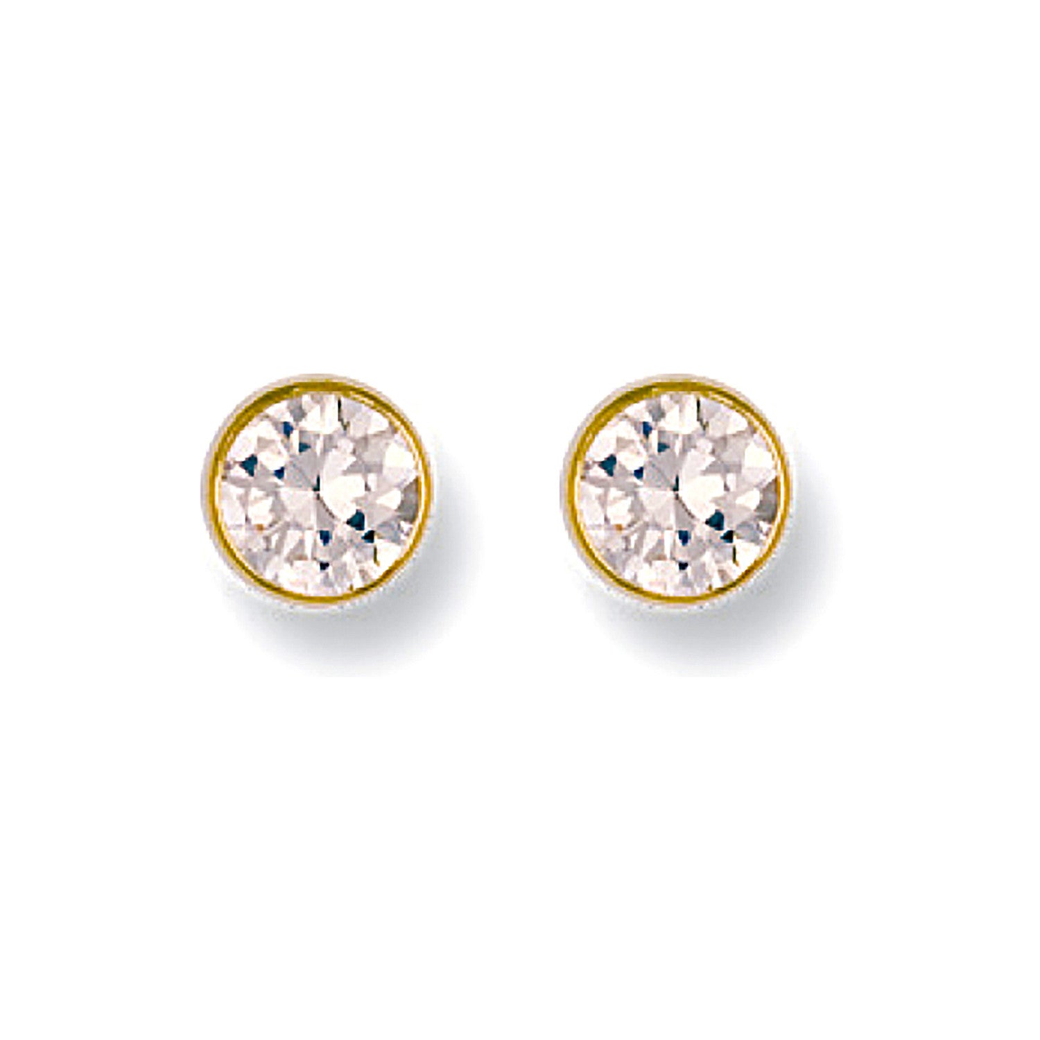 9ct Yellow Gold 6mm Rubover Set Cubic Zirconia Studs - 9ct Gold