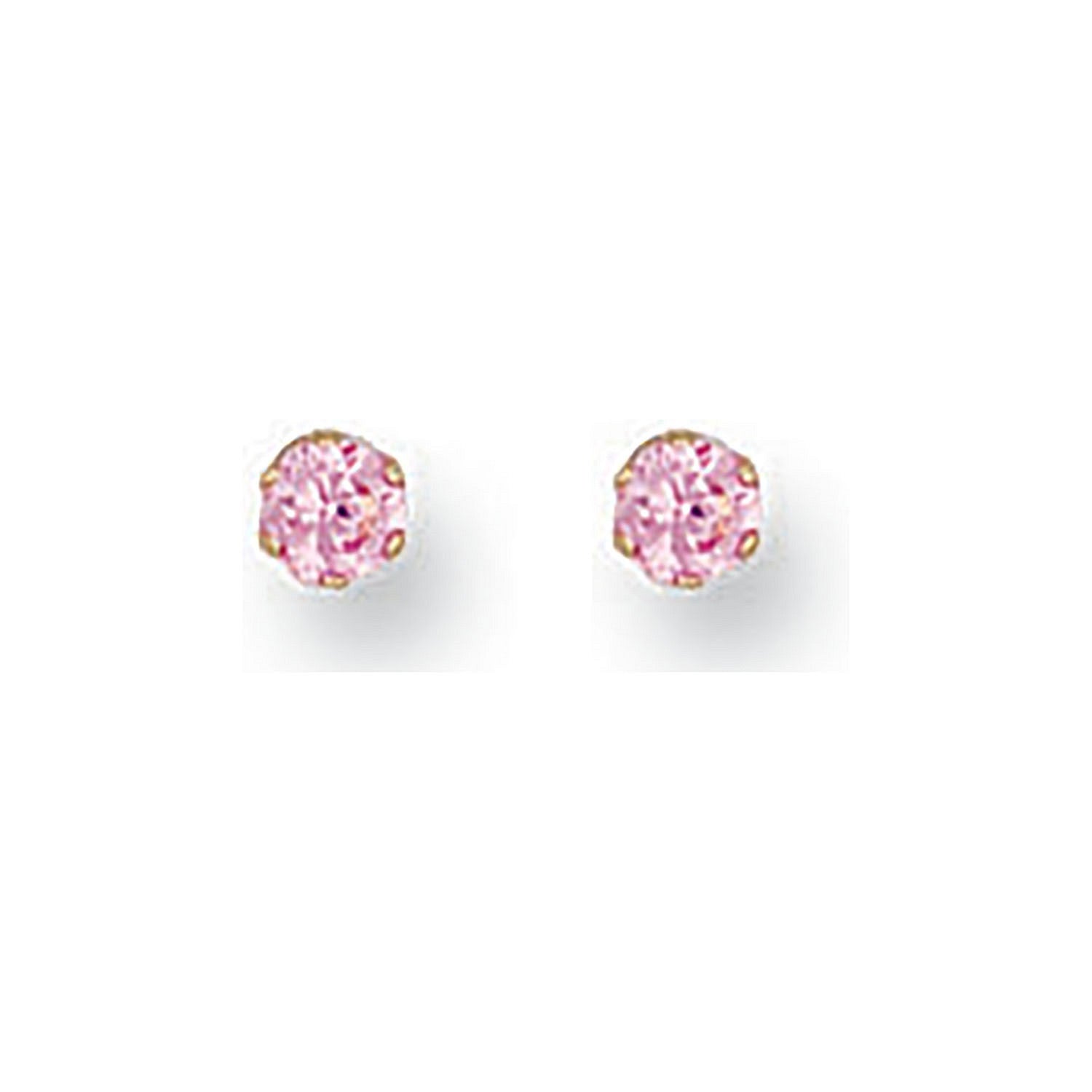 9ct Yellow Gold 3mm Claw Set Pink Cubic Zirconia Studs - 9ct Gold