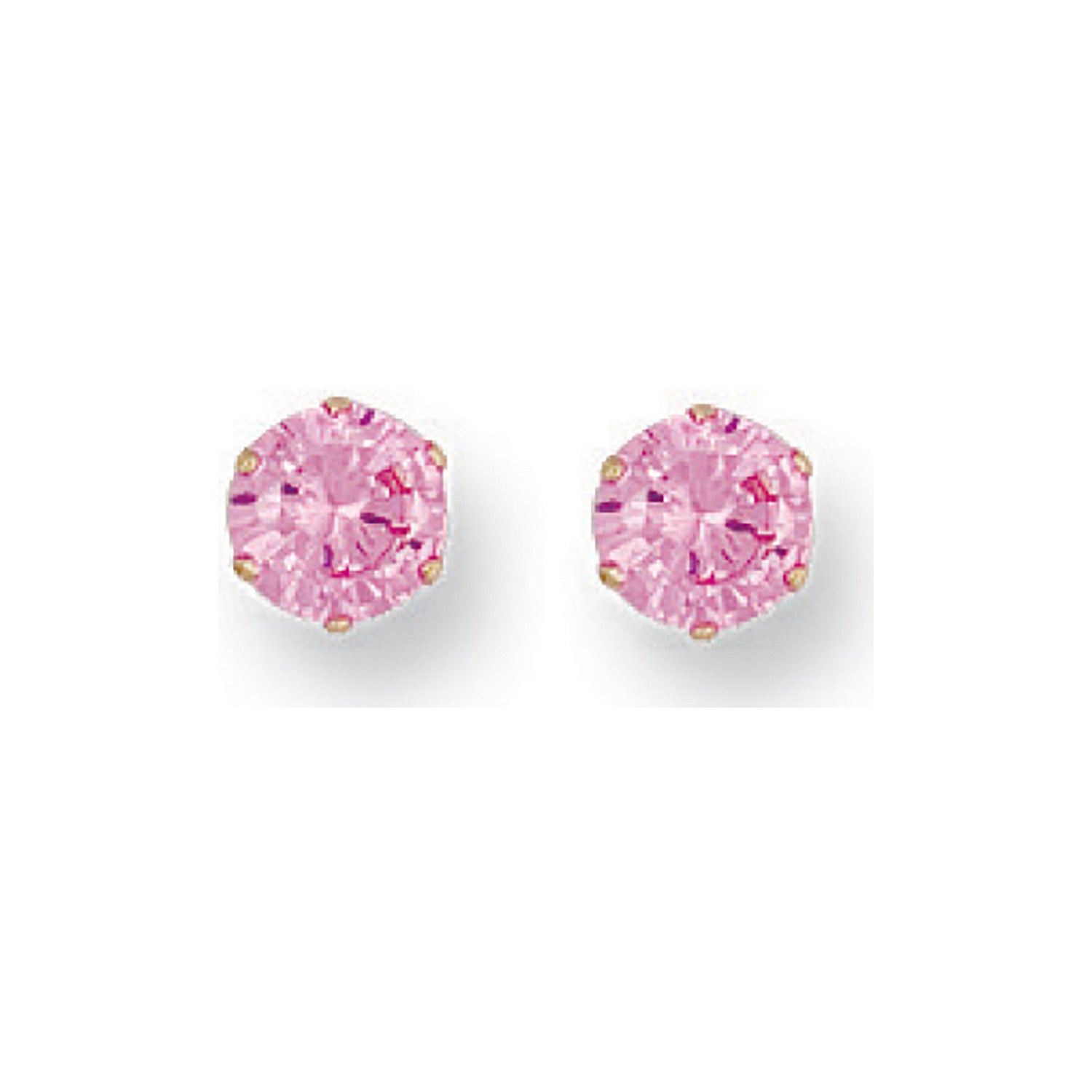 Yellow Gold 5mm Claw Set Pink Cubic Zirconia Studs - 9ct Gold