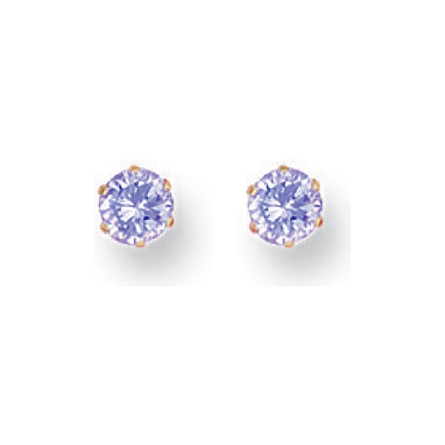 Yellow Gold 4mm Claw Set Lavander Cubic Zirconia Studs - 9ct Gold