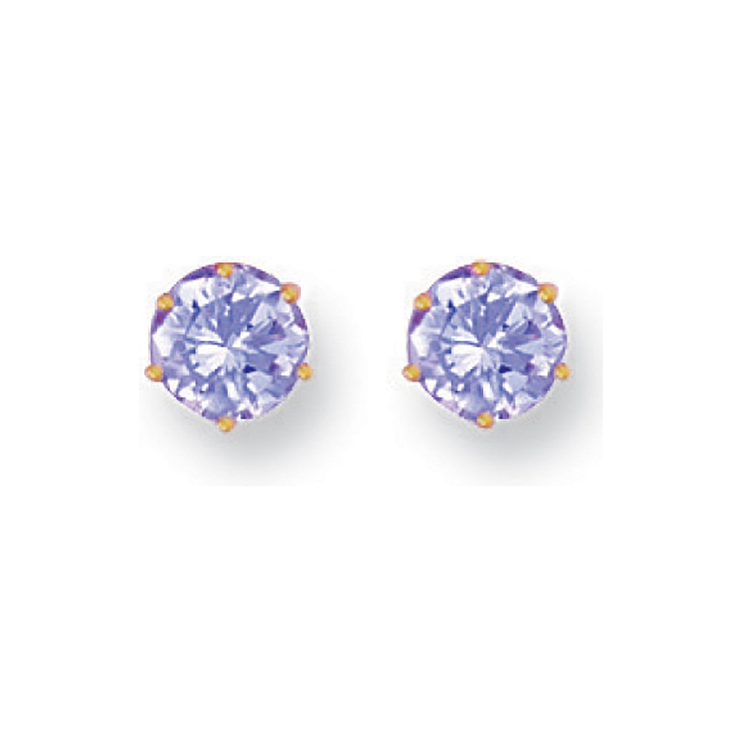 Yellow Gold 6mm Claw Set Lavander Cubic Zirconia Studs - 9ct Gold