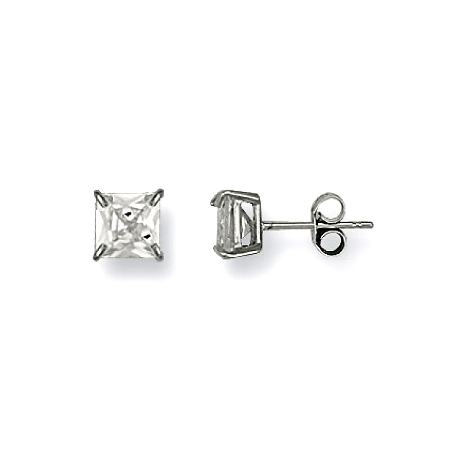 White Gold 6mm Claw Set Princess Cut Cubic Zirconia Studs - 9ct Gold
