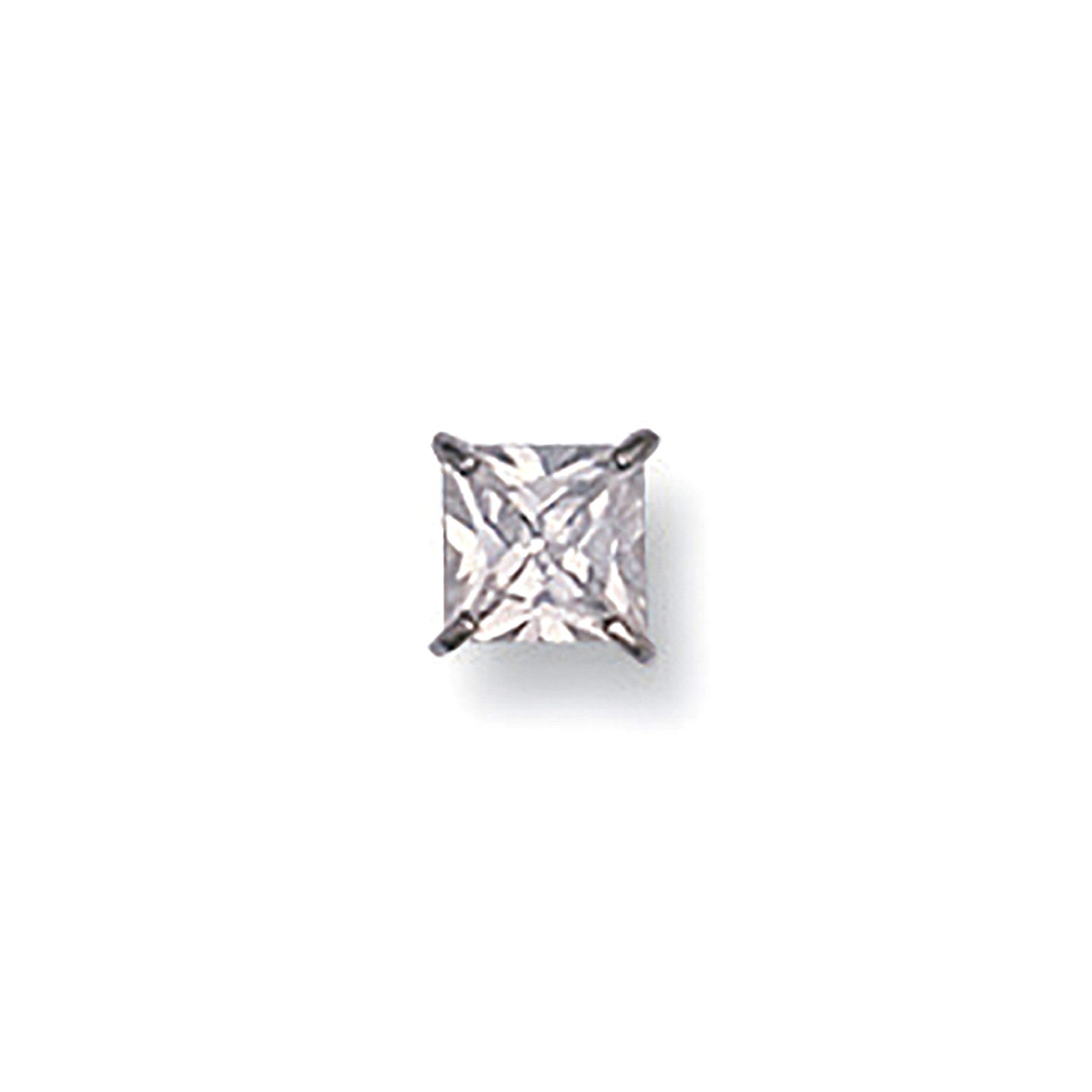 White Gold Gents Claw Set Princess Cut 5mm Cubic Zirconia MAN Stud - 9ct Gold