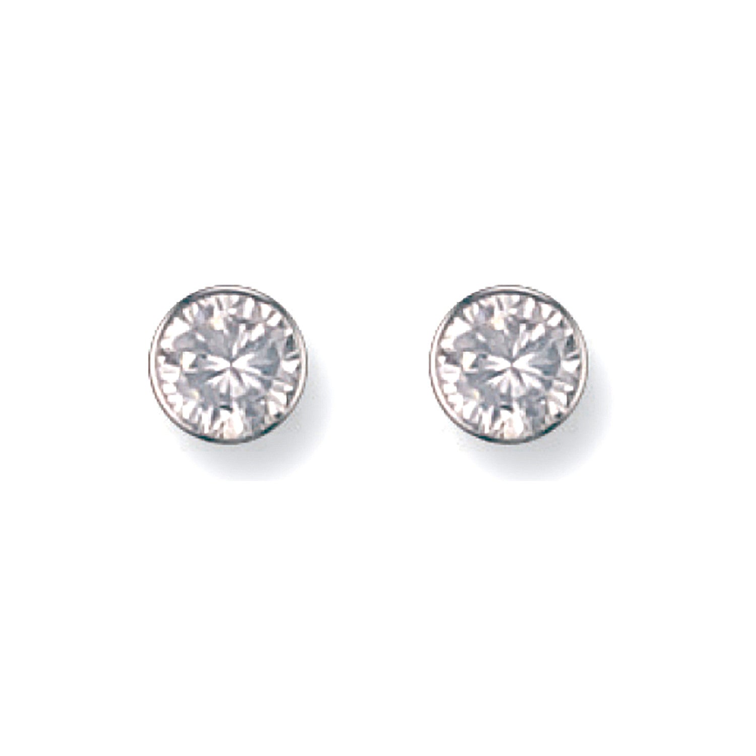 White Gold 6mm Rubover Set Cubic Zirconia Studs - 9ct Gold