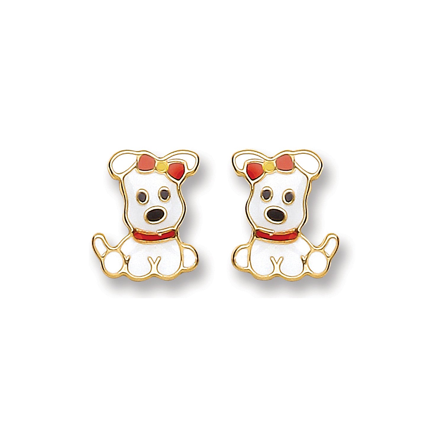 9ct Gold Enameled Puppy Studs - 9ct Gold