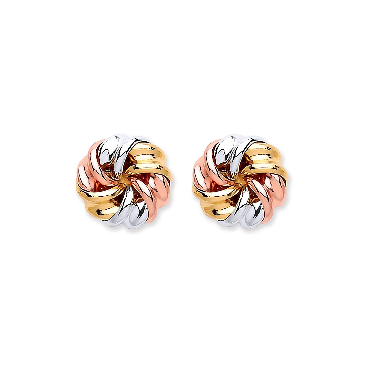 9ct Y, W & R/G Tight Knot Studs