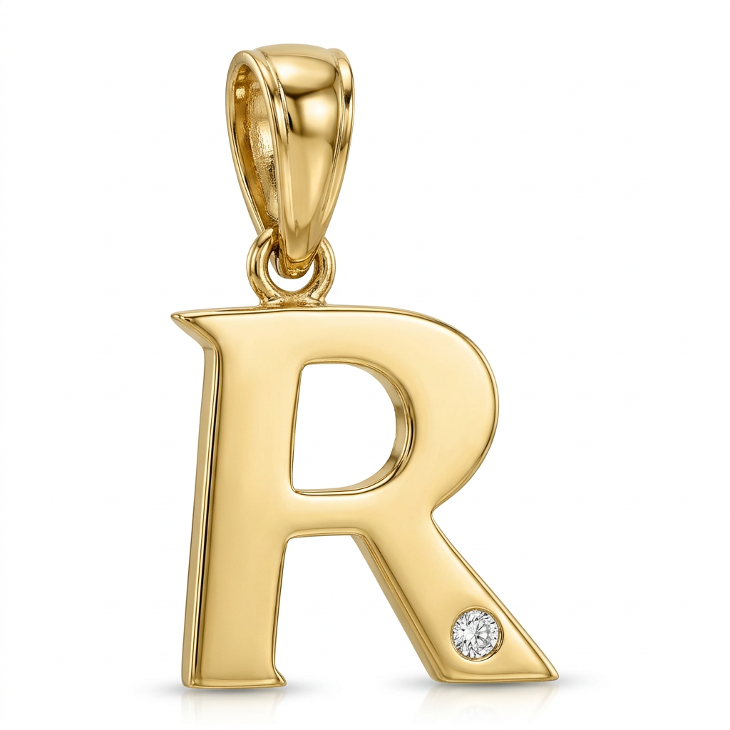 0.01ct Diamond R Initial Pendant 9ct Yellow Gold