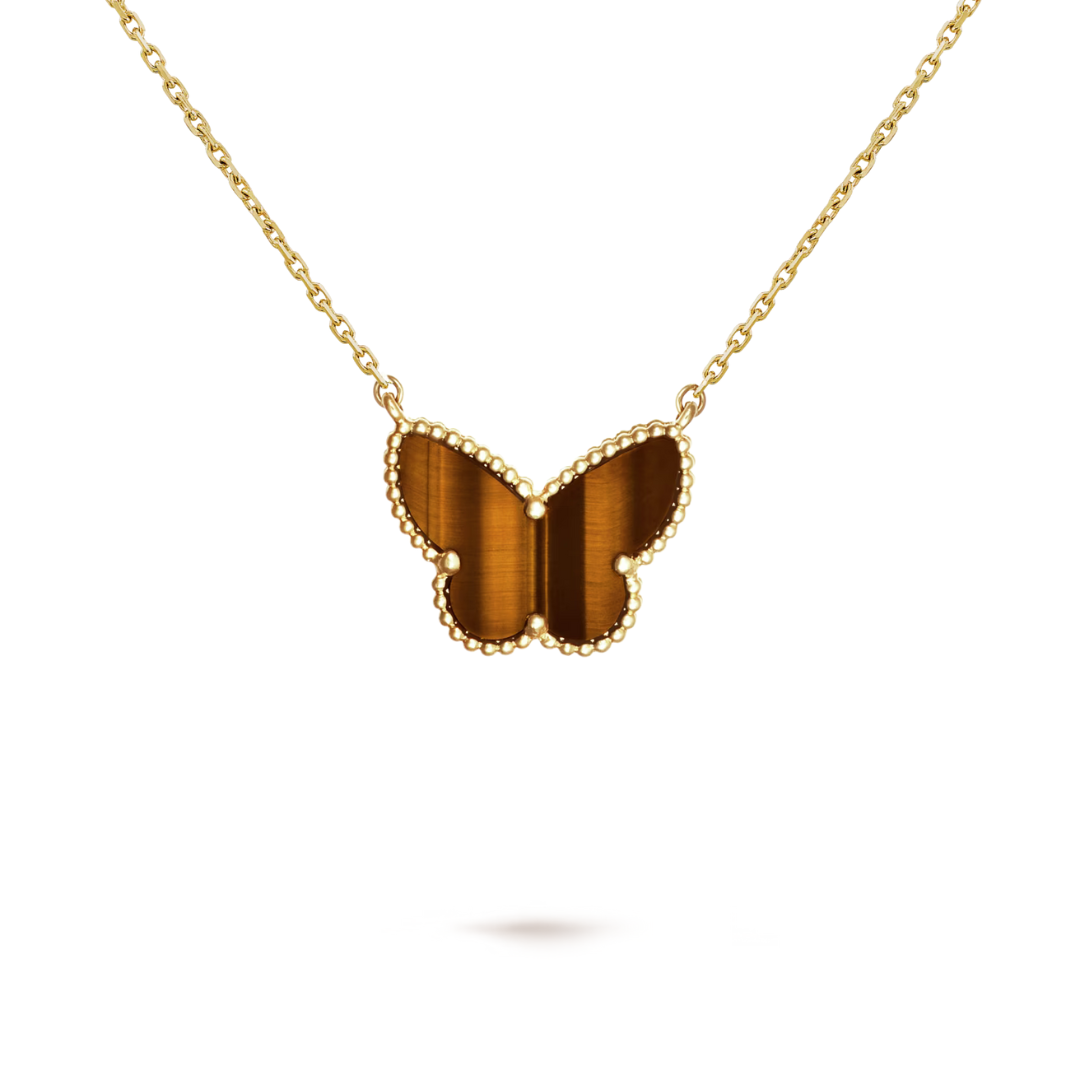 Lucky Vintage Alhambra Butterfly Tiger Eye Pendant 18ct Yellow Gold