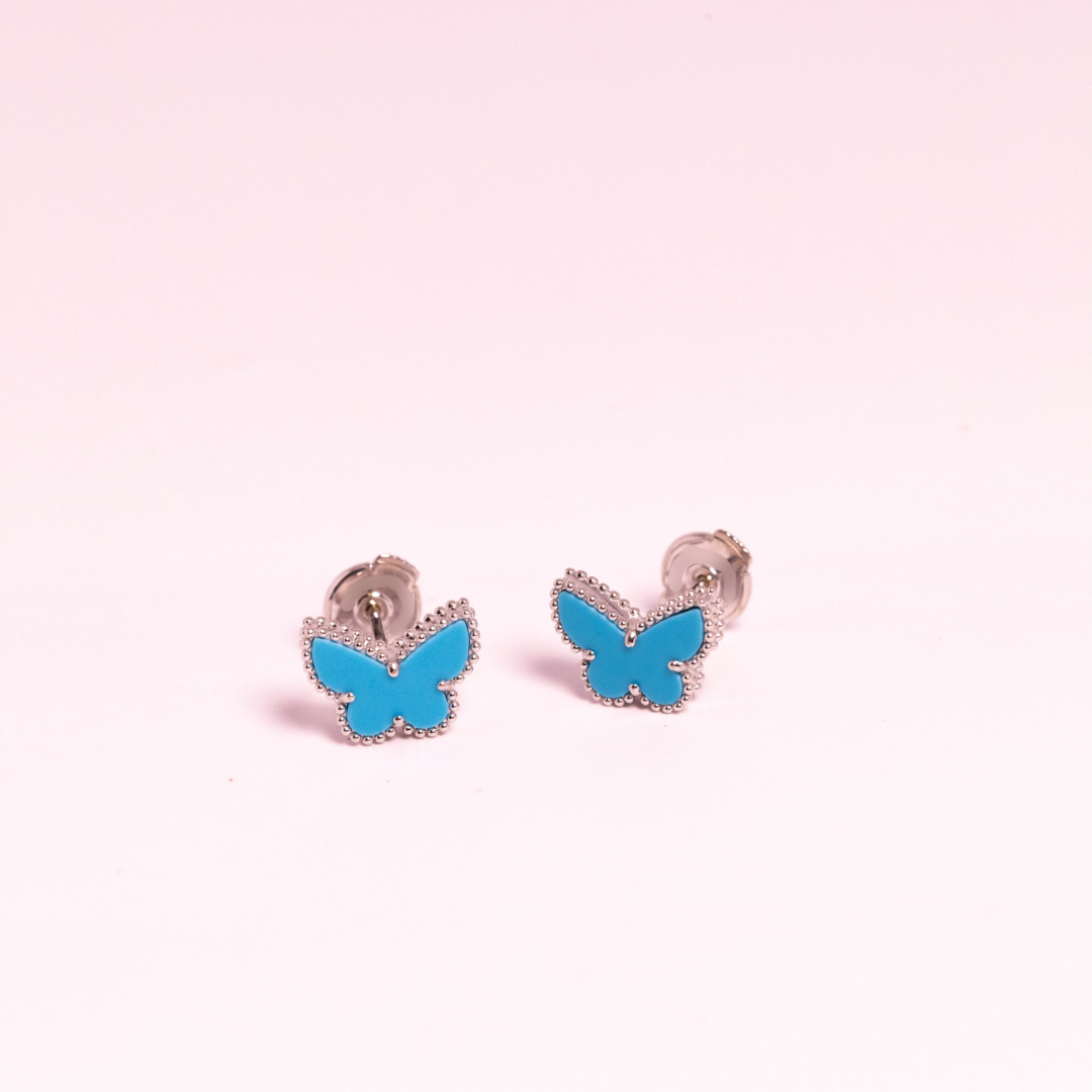 Van Cleef & Arpels Sweet Alhambra Butterfly Earrings Turquoise 18K White Gold
