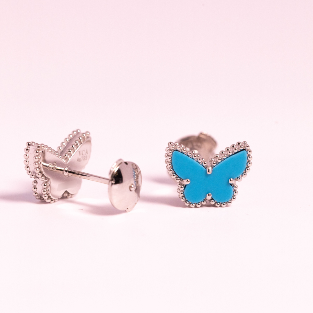 Van Cleef & Arpels Sweet Alhambra Butterfly Earrings Turquoise 18K White Gold