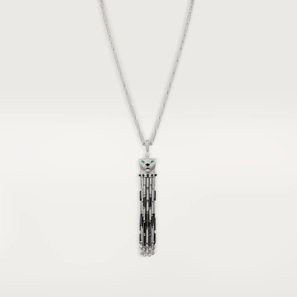 Cartier Panthère de Cartier Long Necklace Onyx Multi-Wear Large Model Paved Emeralds Diamonds 18K White Gold