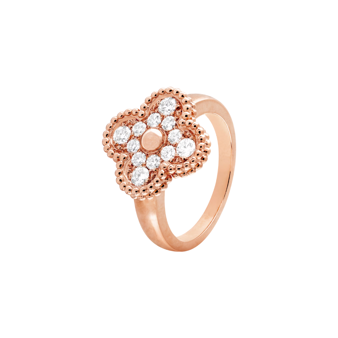 Van Cleef & Arpels Vintage Alhambra Ring Full Diamonds 18K Rose Gold