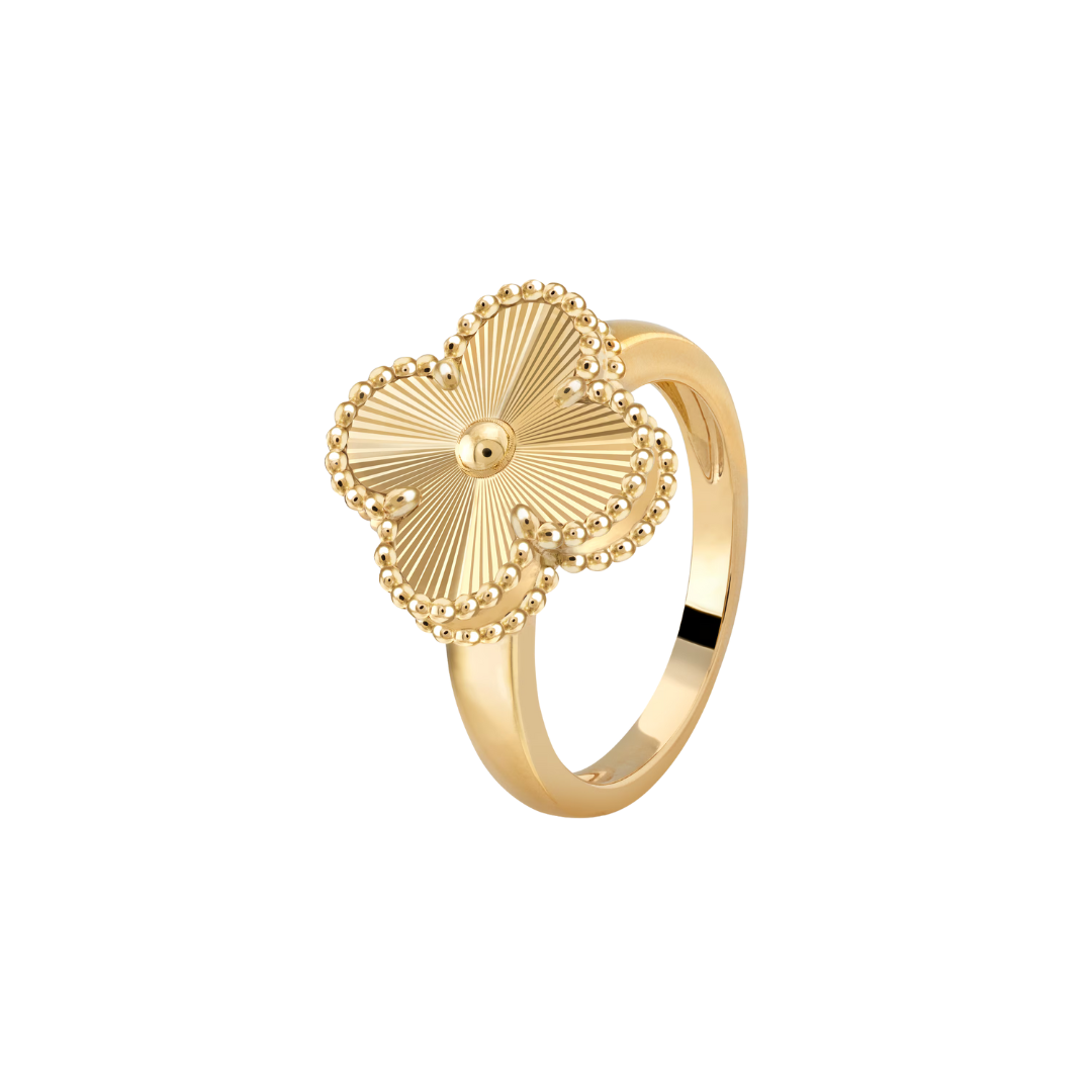 Van Cleef & Arpels Vintage Alhambra Guilloche Ring 18K Yellow Gold