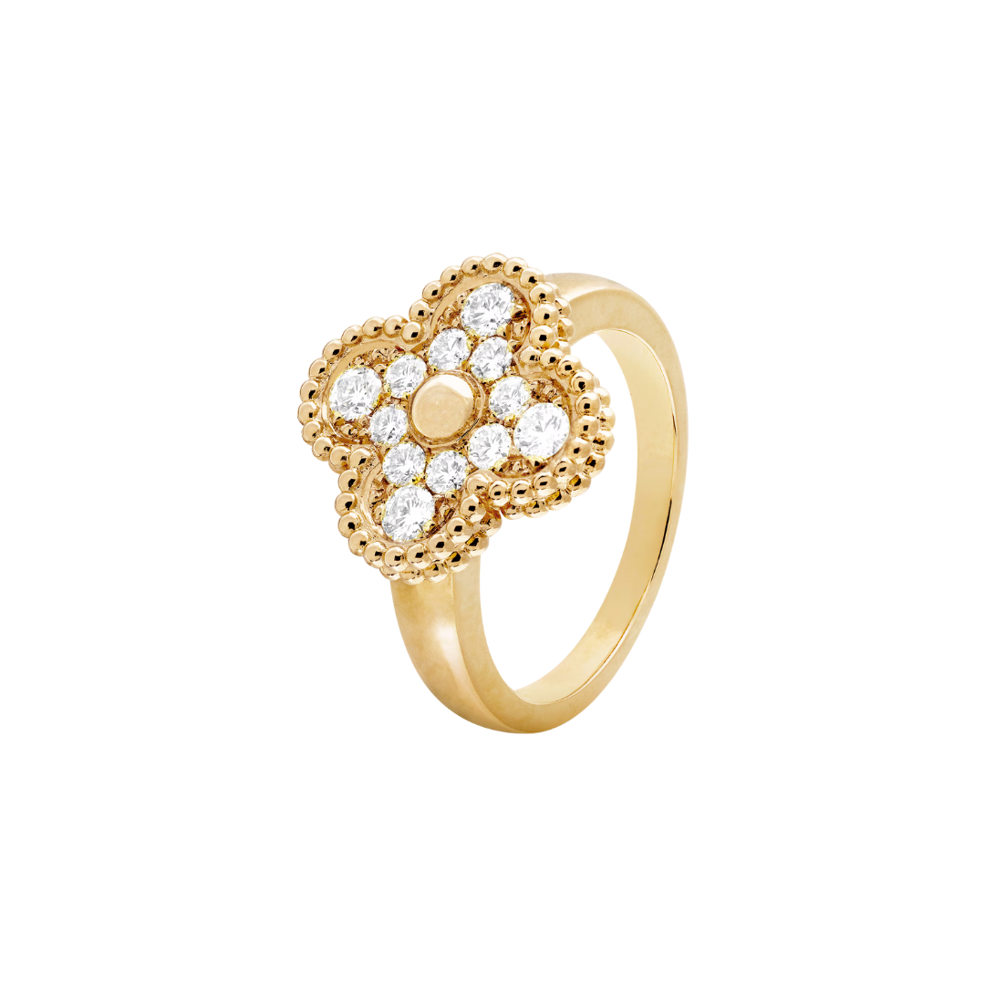 Van Cleef & Arpels Vintage Alhambra Ring Full Diamonds 18K Yellow Gold