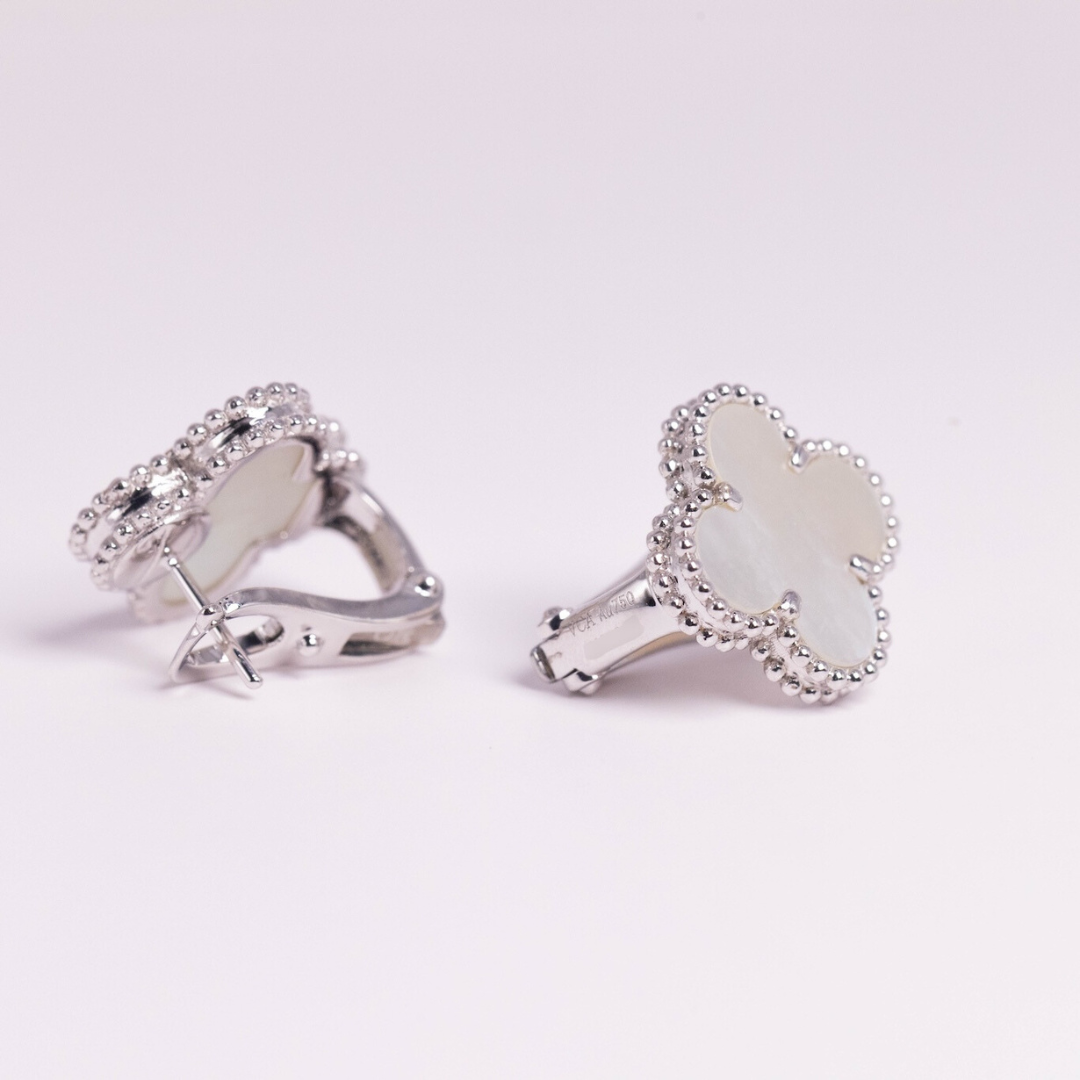 Van Cleef & Arpels Vintage Alhambra Earrings Mother-Of-Pearl 18K White Gold