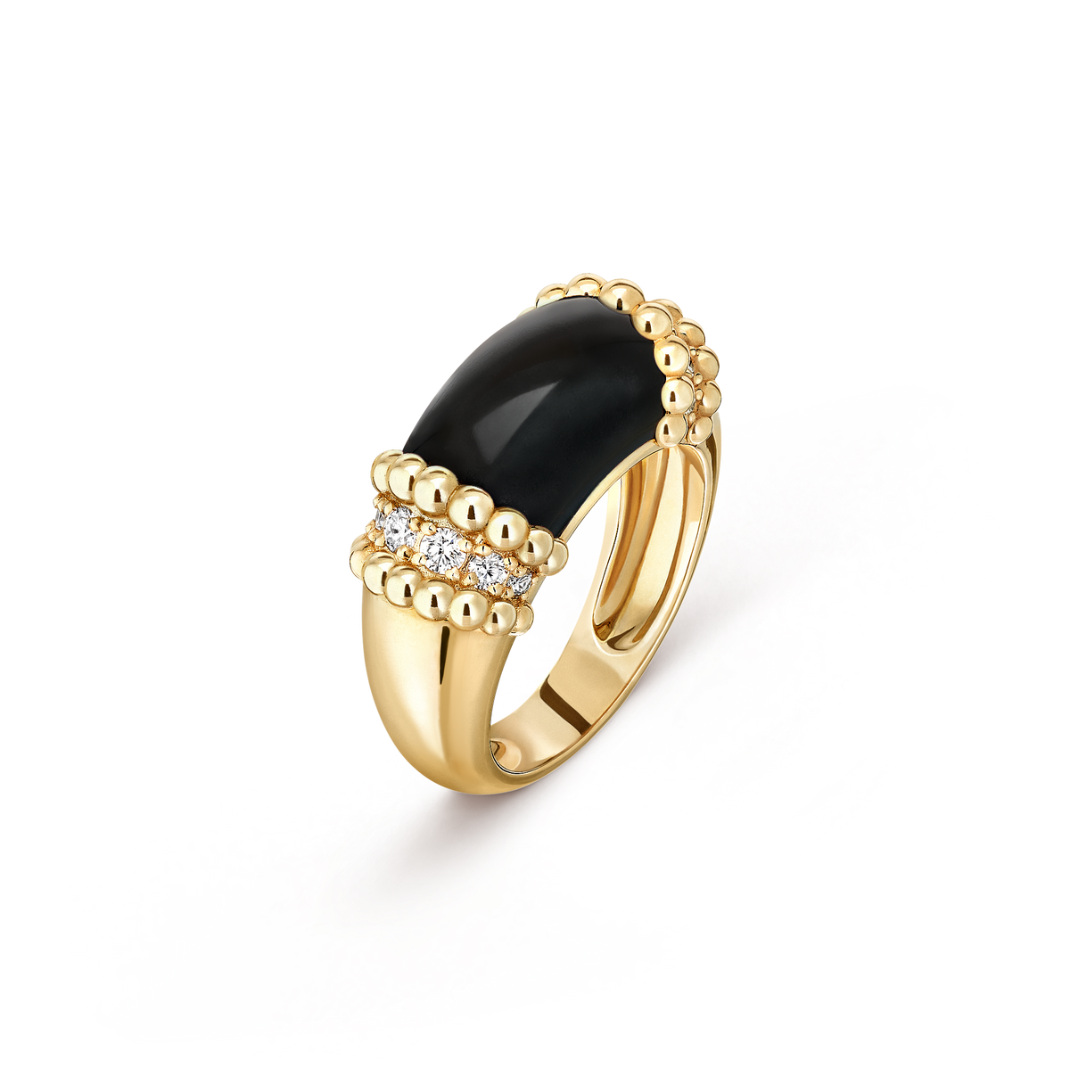 Van Cleef & Arpels Perlée Couleurs Onyx Diamond Ring 18K Yellow Gold