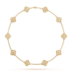 Van Cleef & Arpels Vintage Alhambra Necklace 10 Motifs Full Diamonds 18K Yellow Gold
