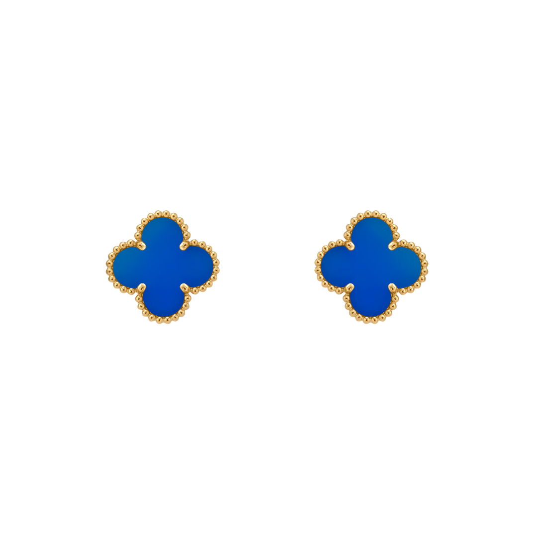 Van Cleef & Arpels Vintage Alhambra Earrings Agate 18K Yellow Gold