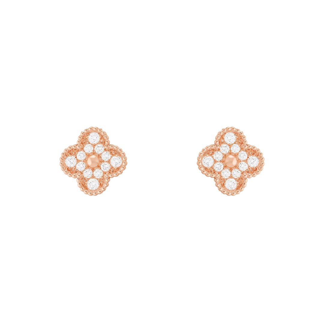 Van Cleef & Arpels Vintage Alhambra Earrings Full Diamonds 18K Yellow Gold