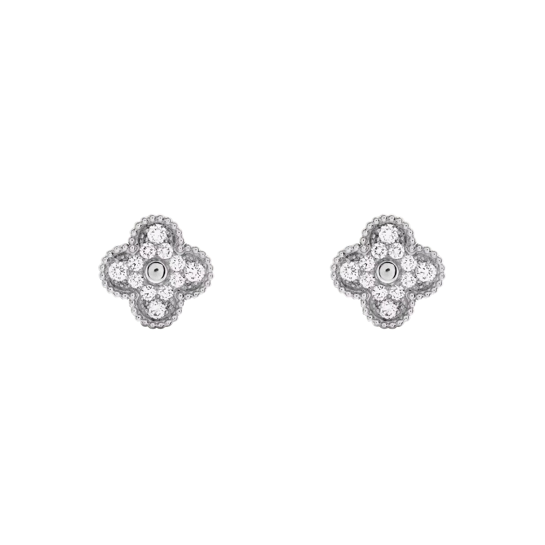 Van Cleef & Arpels Vintage Alhambra Earrings Full Diamonds 18K White Gold