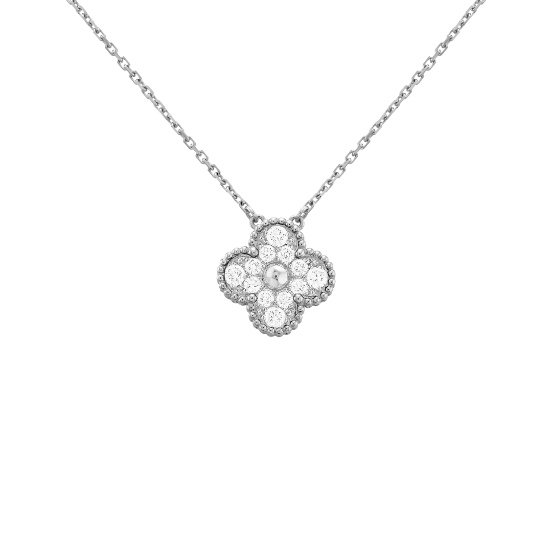 Van Cleef & Arpels Vintage Alhambra Pendant Full Diamonds 18K White Gold
