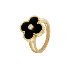 Van Cleef & Arpels Vintage Alhambra Ring 1 Diamond and Onyx 18K Yellow Gold