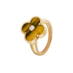 Van Cleef & Arpels Vintage Alhambra Ring 1 Diamond and Tiger Eye 18K Yellow Gold