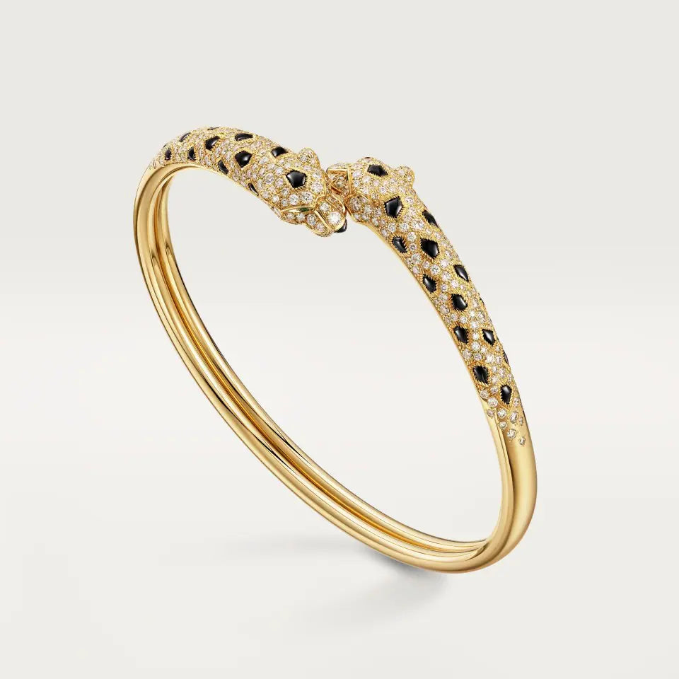 Cartier Panthère de Cartier Bracelet Small Model Half-Paved Emeralds Onyx Diamonds 18K Yellow Gold