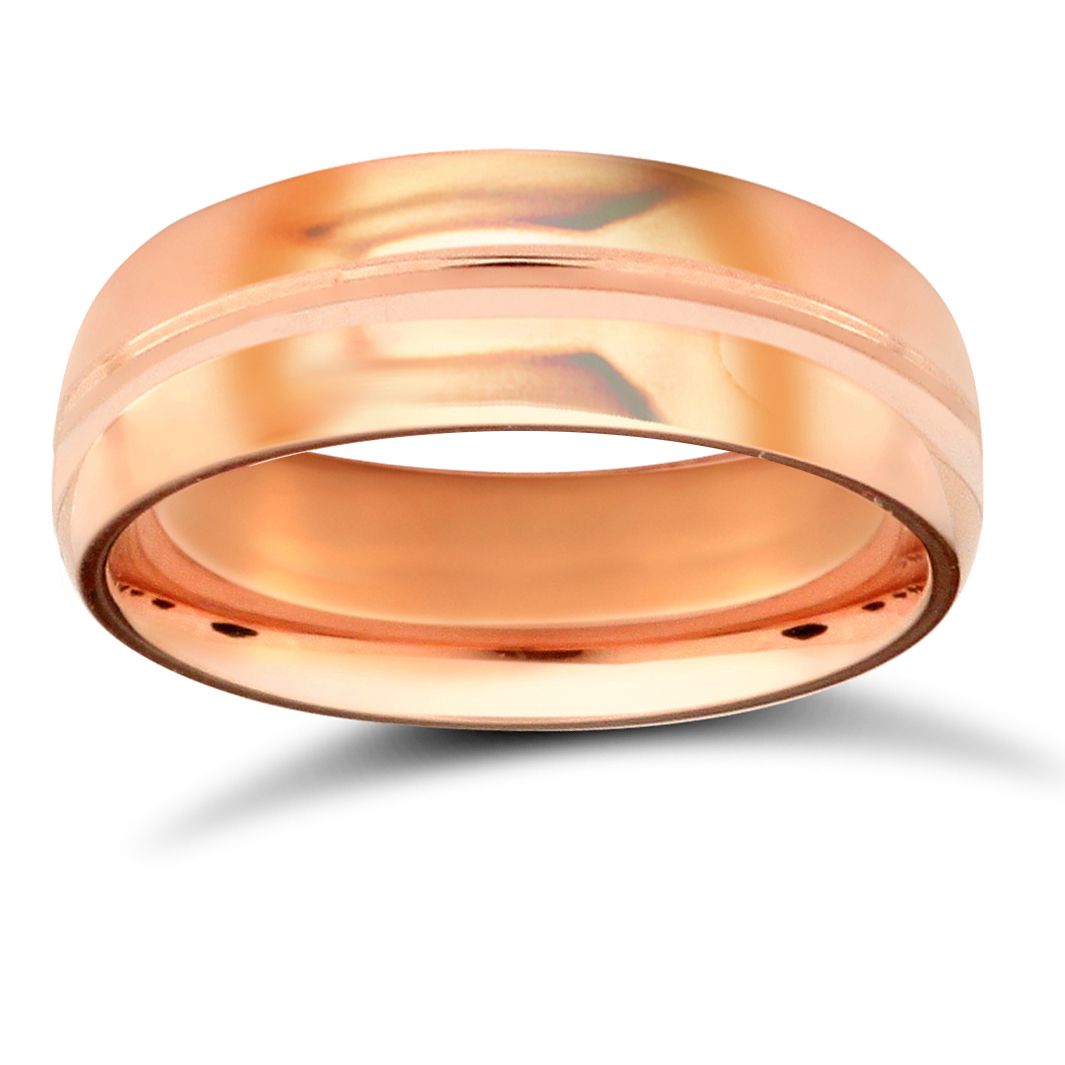 18ct Rose Gold Premium Weight Court Profile Centre Groove Wedding Ring